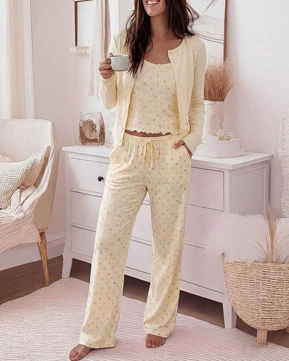 Floral Pajama Set | Soft Cami & Cardigan with Pockets | Cozy Loungewea - Jamota