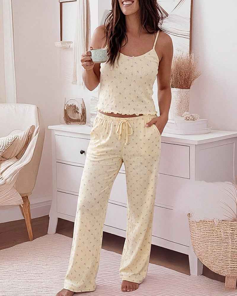 Floral Pajama Set | Soft Cami & Cardigan with Pockets | Cozy Loungewea - Jamota