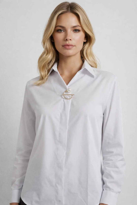 Chic Minimalist Long Sleeve Blouse with Soft Fabric and Tailored Fit - Jamota