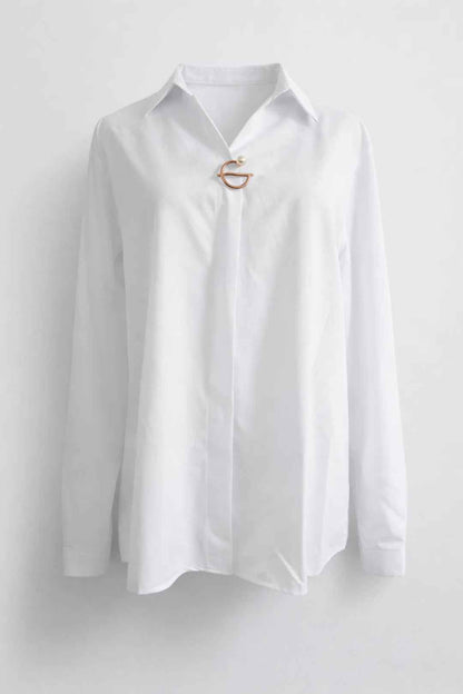 Chic Minimalist Long Sleeve Blouse with Soft Fabric and Tailored Fit - Jamota