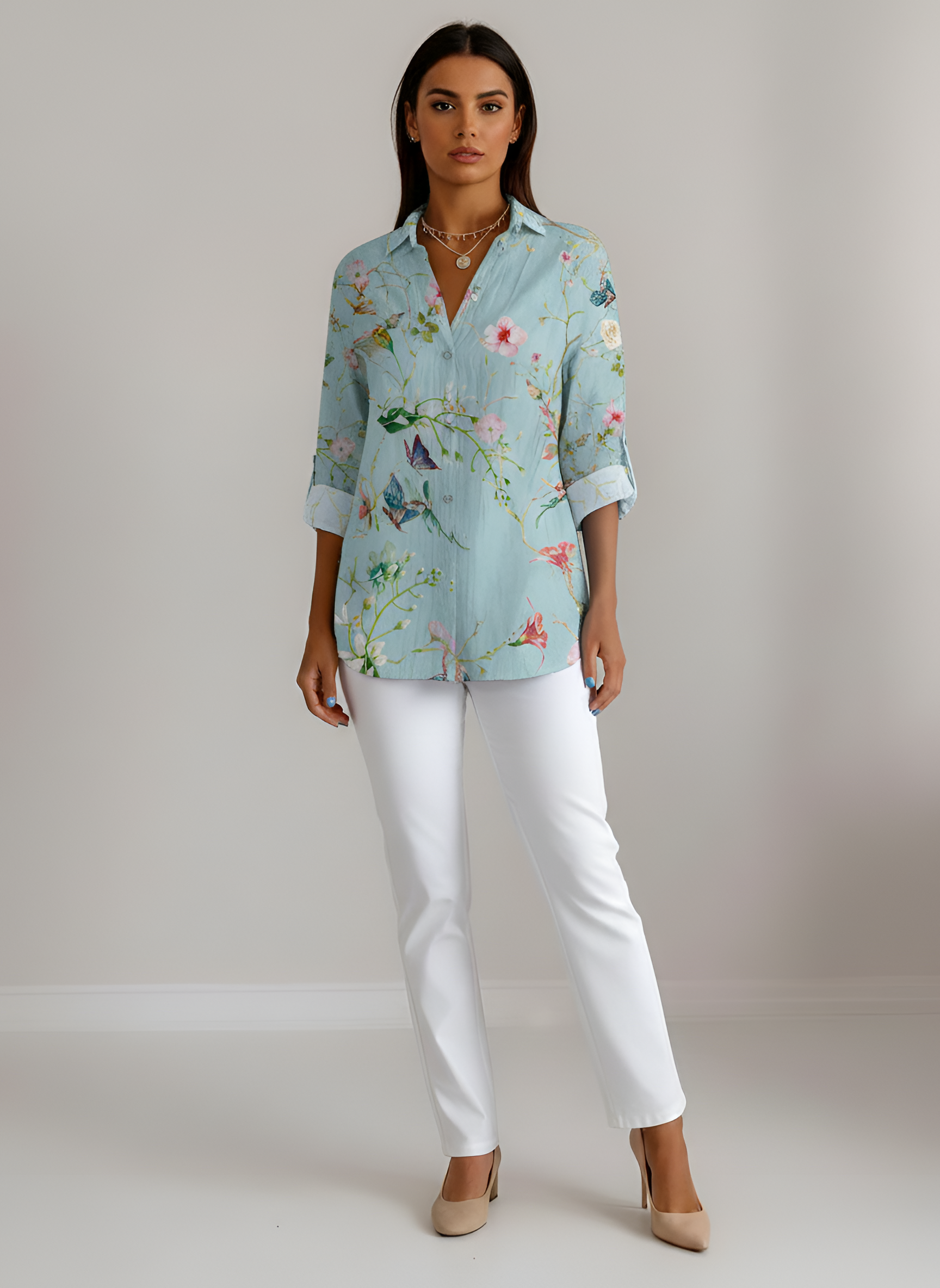 Elegant Floral Cotton Shirt with Breathable Fabric and Tailored Fit - Jamota