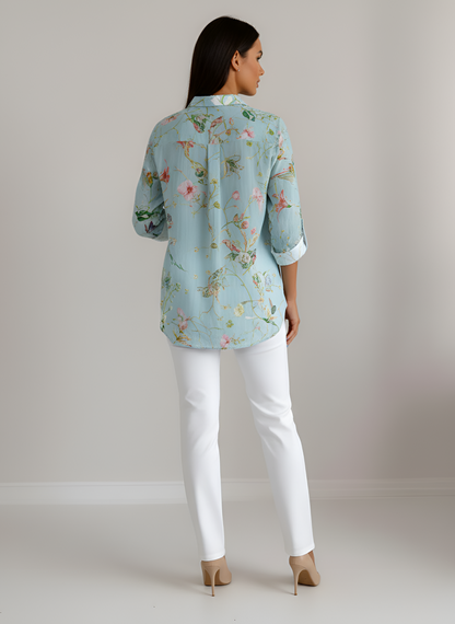 Elegant Floral Cotton Shirt with Breathable Fabric and Tailored Fit - Jamota