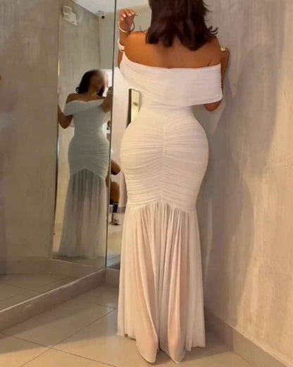 Elegant Slim Fit Evening Dress with Cap Sleeves and Knee-Length Hem - Jamota