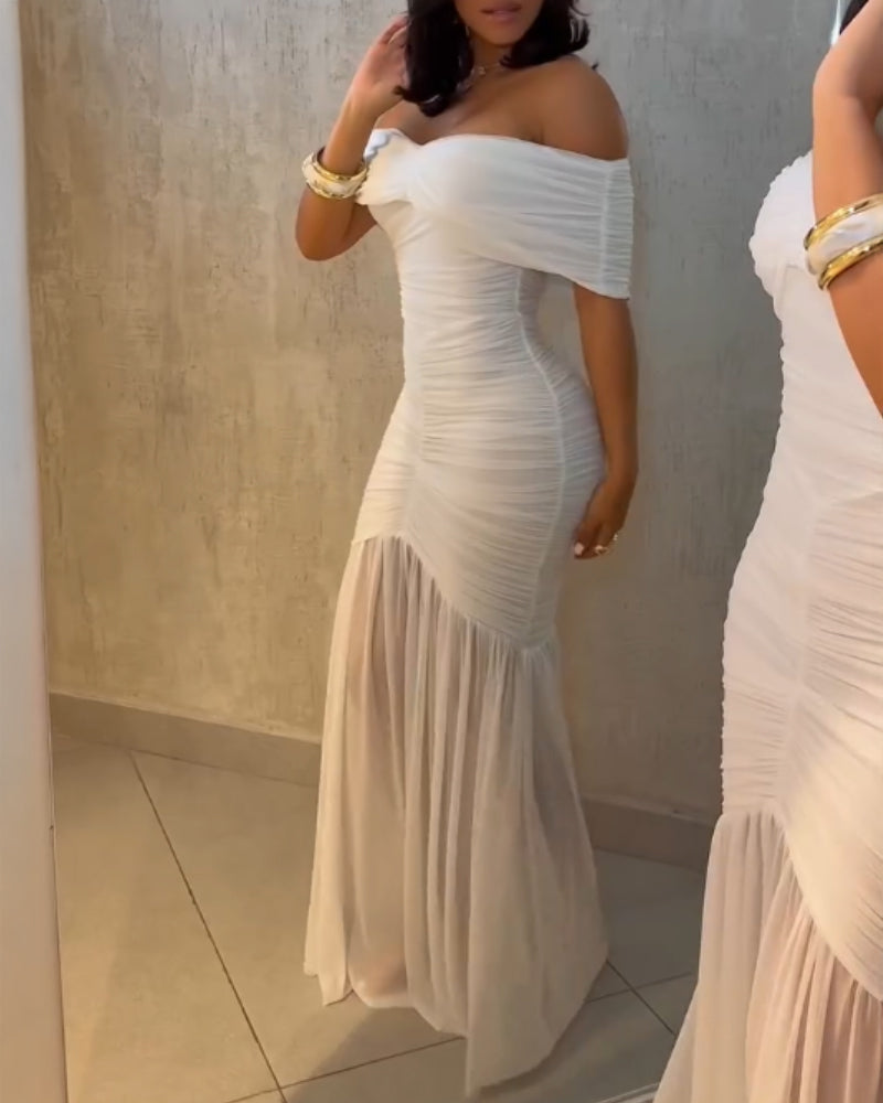 Elegant Slim Fit Evening Dress with Cap Sleeves and Knee-Length Hem - Jamota