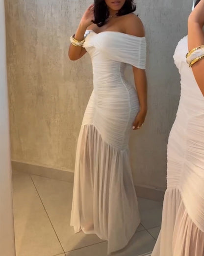 Elegant Slim Fit Evening Dress with Cap Sleeves and Knee-Length Hem - Jamota