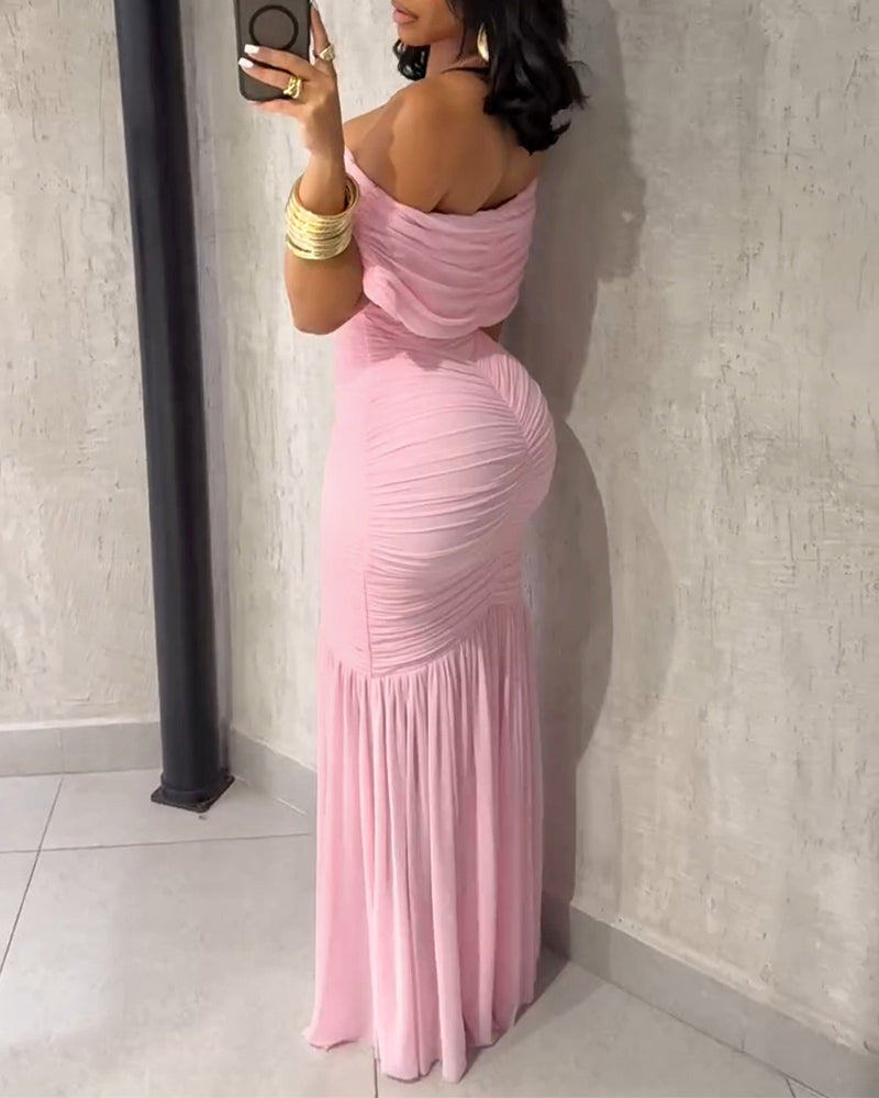 Elegant Slim Fit Evening Dress with Cap Sleeves and Knee-Length Hem - Jamota
