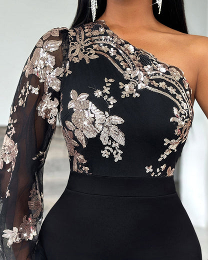 Floral Sequin Bodycon Dress with Sleeveless Design & Stretch Fit - Jamota