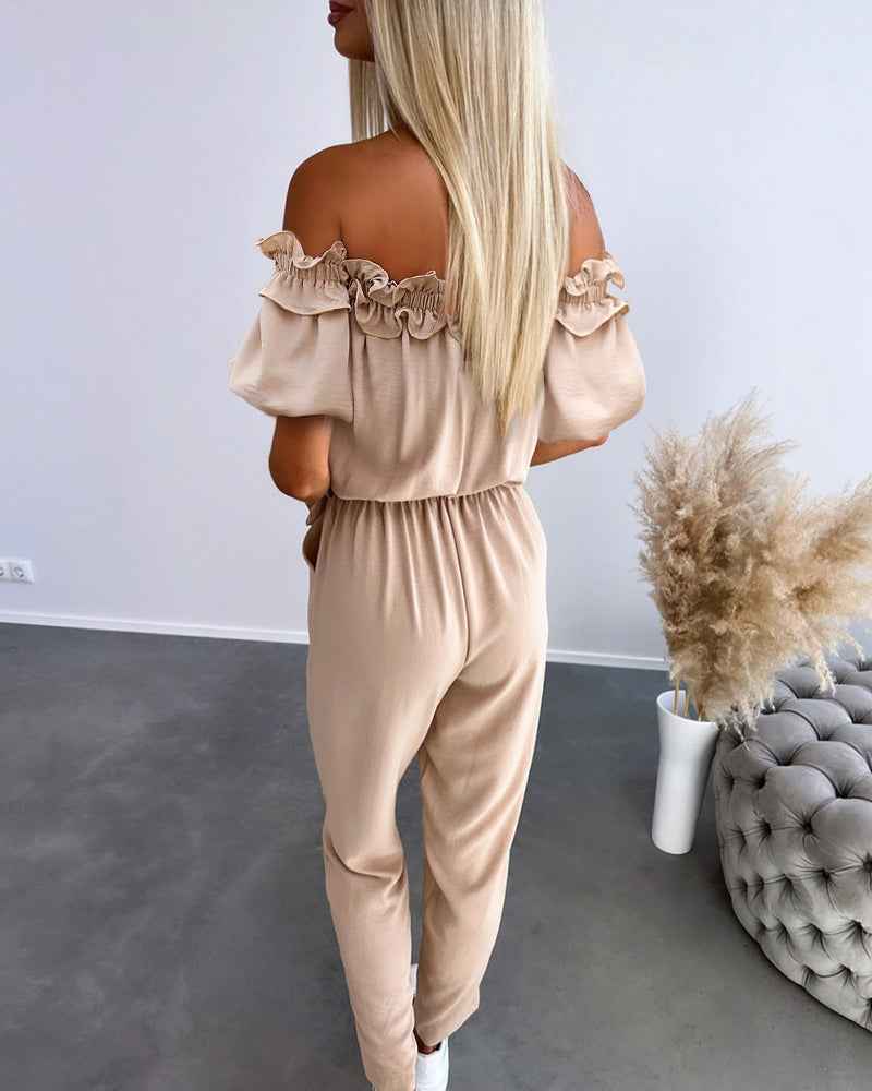 Stylish Lightweight Off-Shoulder Jumpsuit with Pockets & Adjustable St - Jamota