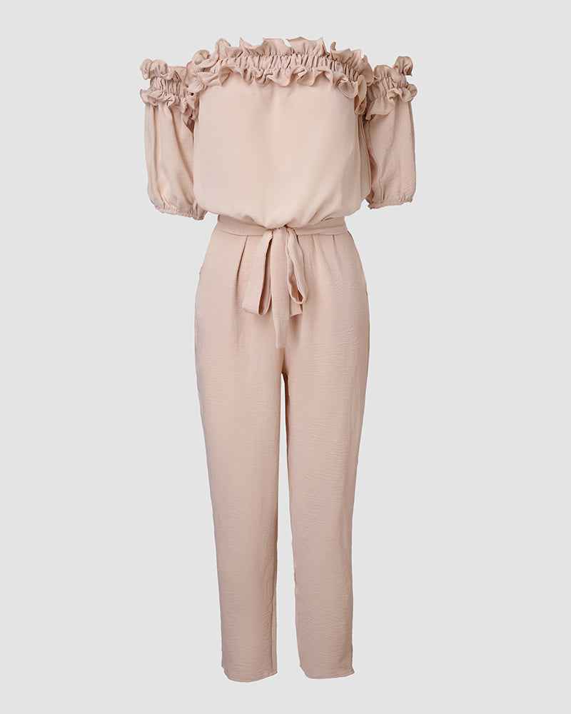 Stylish Lightweight Off-Shoulder Jumpsuit with Pockets & Adjustable St - Jamota