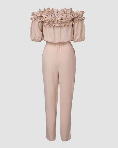 Stylish Lightweight Off-Shoulder Jumpsuit with Pockets & Adjustable St - Jamota