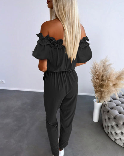 Stylish Lightweight Off-Shoulder Jumpsuit with Pockets & Adjustable St - Jamota