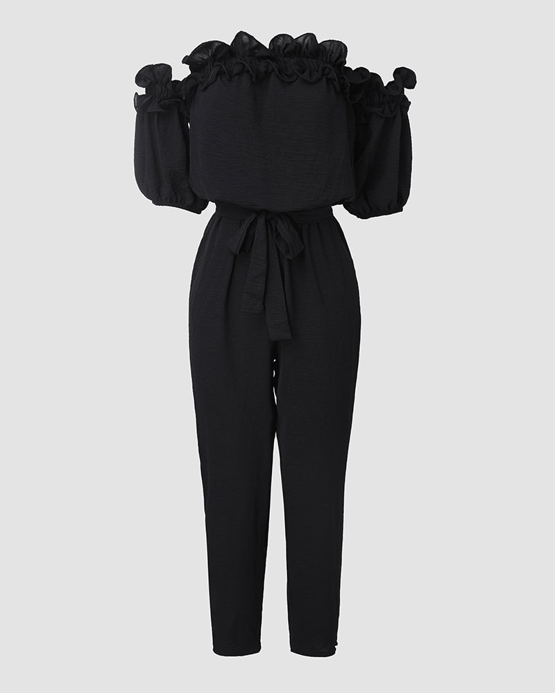 Stylish Lightweight Off-Shoulder Jumpsuit with Pockets & Adjustable St - Jamota