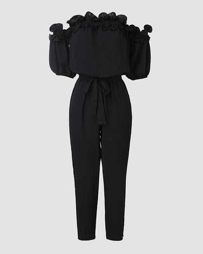 Stylish Lightweight Off-Shoulder Jumpsuit with Pockets & Adjustable St - Jamota