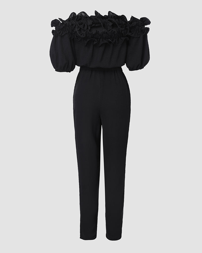 Stylish Lightweight Off-Shoulder Jumpsuit with Pockets & Adjustable St - Jamota