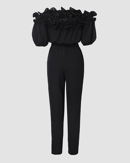 Stylish Lightweight Off-Shoulder Jumpsuit with Pockets & Adjustable St - Jamota