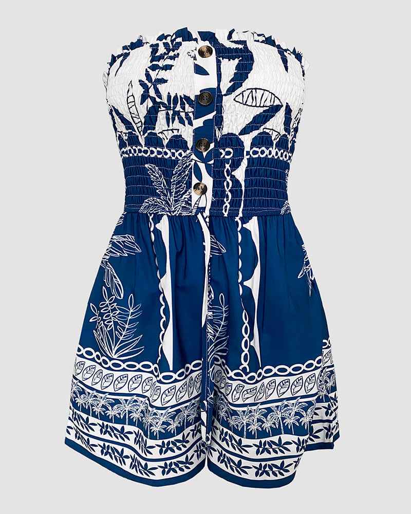 Vibrant Floral Women's Summer Romper with Adjustable Straps & Pockets - Jamota