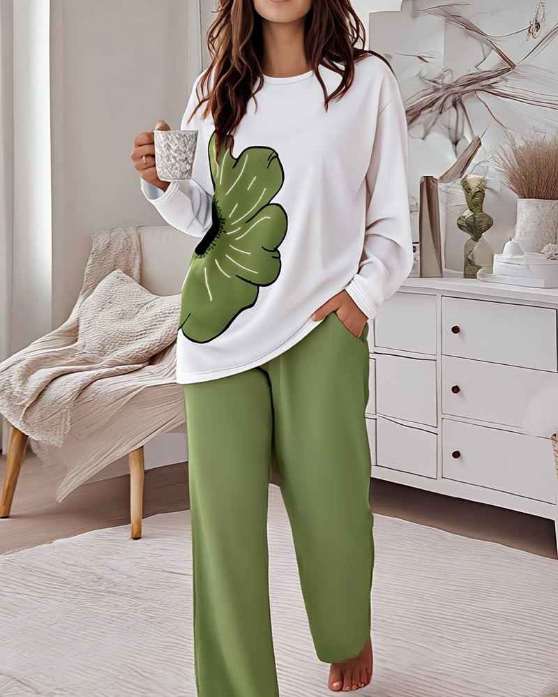 Floral Pajama Set for Women | Soft Fabric & Elastic Waist Pants - Jamota