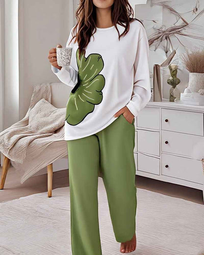 Floral Pajama Set for Women | Soft Fabric & Elastic Waist Pants - Jamota