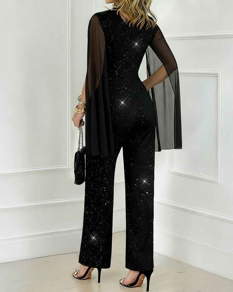 Elegant Glitter Chiffon Jumpsuit for Women | Stylish & Versatile