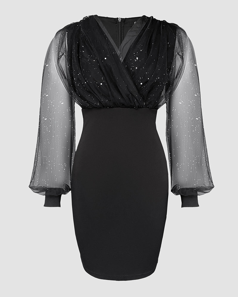 Chic Glitter Mini Cocktail Dress with Adjustable Straps and Lined Skir - Jamota