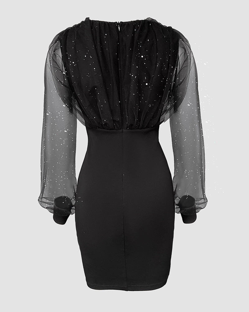 Chic Glitter Mini Cocktail Dress with Adjustable Straps and Lined Skir - Jamota