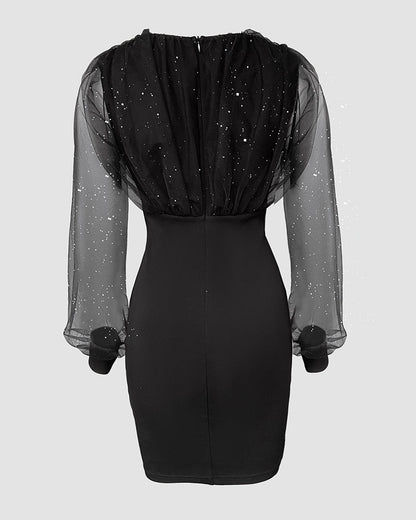 Chic Glitter Mini Cocktail Dress with Adjustable Straps and Lined Skir - Jamota