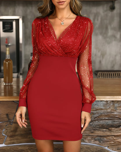 Chic Glitter Mini Cocktail Dress with Adjustable Straps and Lined Skir - Jamota