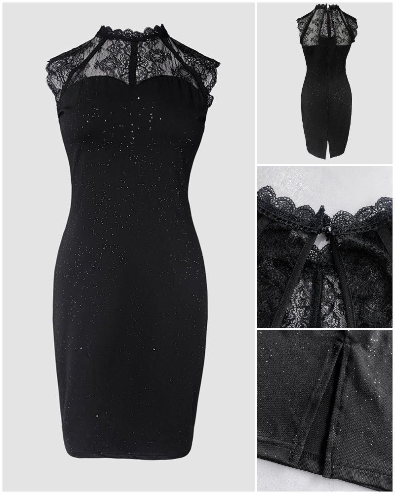 Gina Glamorous Sparkly Cocktail Dress with Sleeveless Design & Midi Le - Jamota