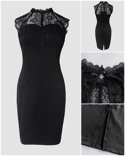 Gina Glamorous Sparkly Cocktail Dress with Sleeveless Design & Midi Le - Jamota