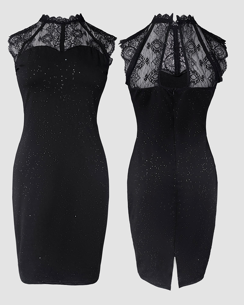 Gina Glamorous Sparkly Cocktail Dress with Sleeveless Design & Midi Le - Jamota