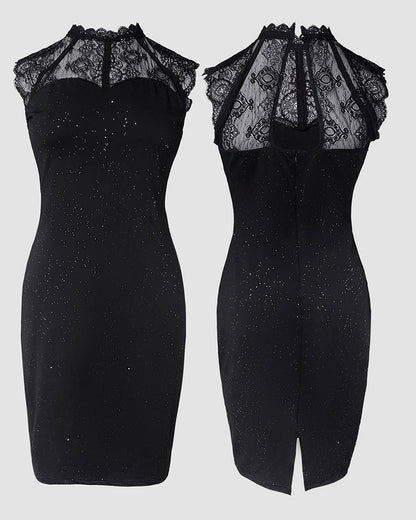 Gina Glamorous Sparkly Cocktail Dress with Sleeveless Design & Midi Le - Jamota