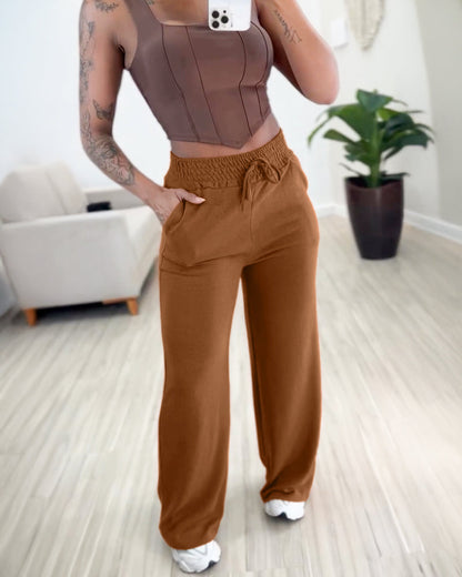 Comfortable Relaxed Wide Leg Pants with Soft Fabric and Elastic Waist - Jamota