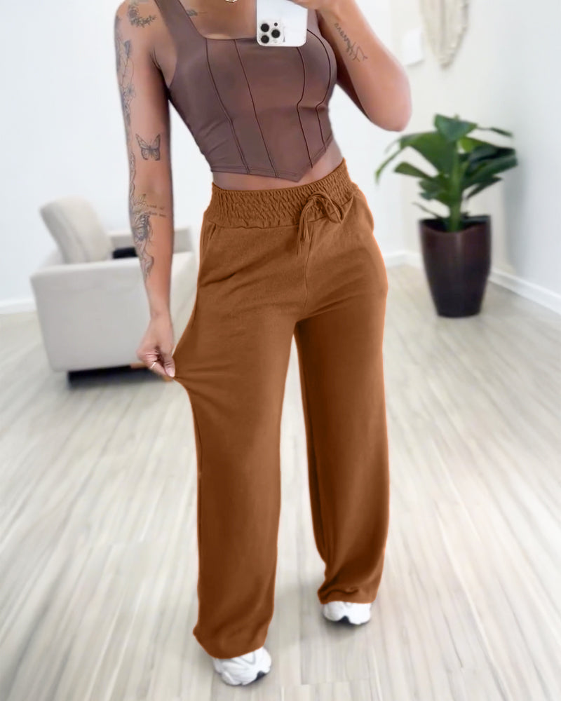 Comfortable Relaxed Wide Leg Pants with Soft Fabric and Elastic Waist - Jamota