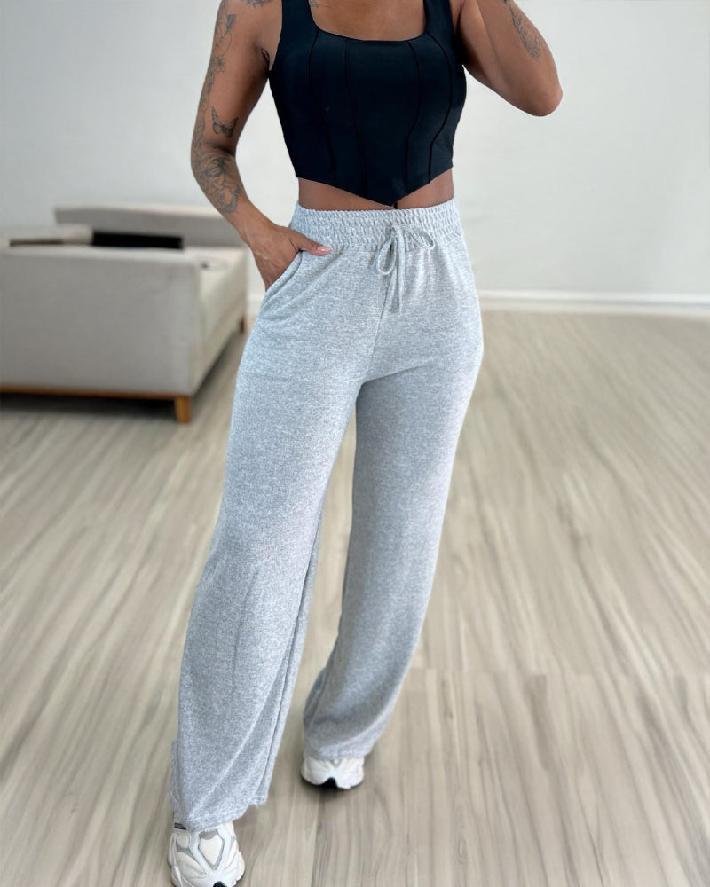 Comfortable Relaxed Wide Leg Pants with Soft Fabric and Elastic Waist - Jamota