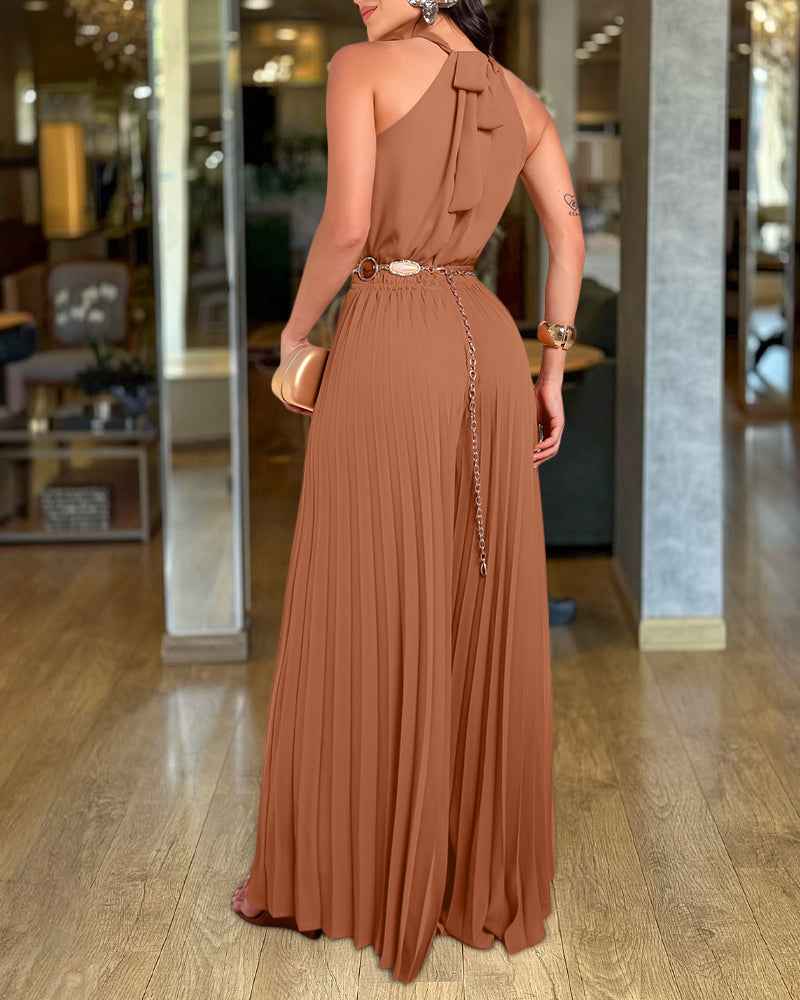Elegant Pleated Wide-Leg Jumpsuit with Adjustable Straps & Pockets