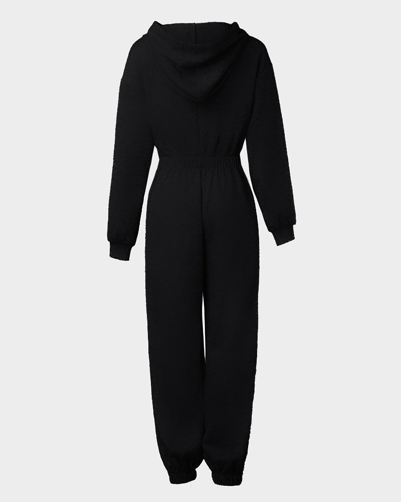 Trendy Hooded Cuffed Jumpsuit for Women | Soft Fabric & Adjustable Wai - Jamota