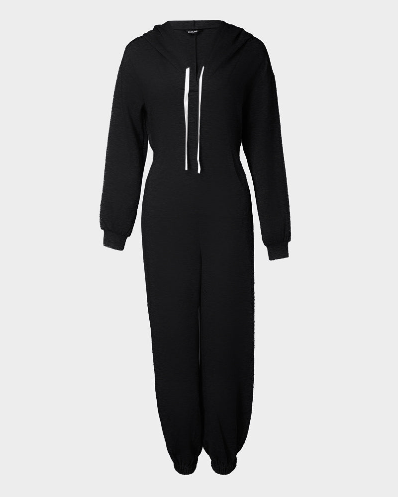 Trendy Hooded Cuffed Jumpsuit for Women | Soft Fabric & Adjustable Wai - Jamota