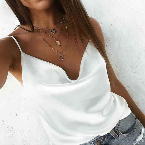 Elegant Silk Cowl Neck Camisole with Adjustable Straps & Luxurious Fin - Jamota