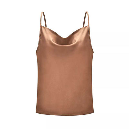 Elegant Silk Cowl Neck Camisole with Adjustable Straps & Luxurious Fin - Jamota