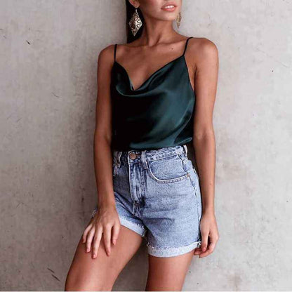 Elegant Silk Cowl Neck Camisole with Adjustable Straps & Luxurious Fin - Jamota