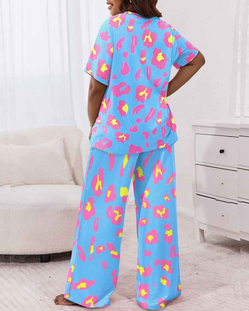 Leopard Print Pajama Set | Soft Fabric & Wide Leg for Ultimate Comfort - Jamota