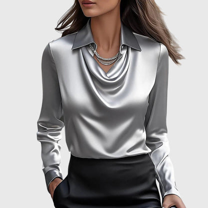 Elegant White Pleated Blouse with Soft Fabric and Classic Fit - Jamota