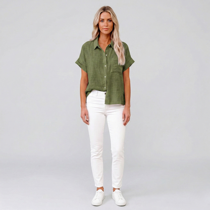 Stylish Lightweight Linen Blouse with Breathable Fabric and Tailored F - Jamota