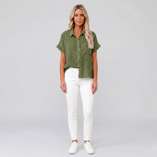 Stylish Lightweight Linen Blouse with Breathable Fabric and Tailored F - Jamota
