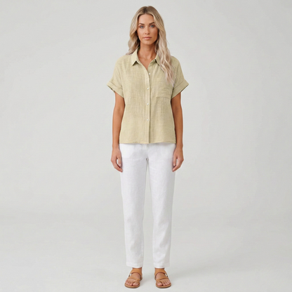 Stylish Lightweight Linen Blouse with Breathable Fabric and Tailored F - Jamota