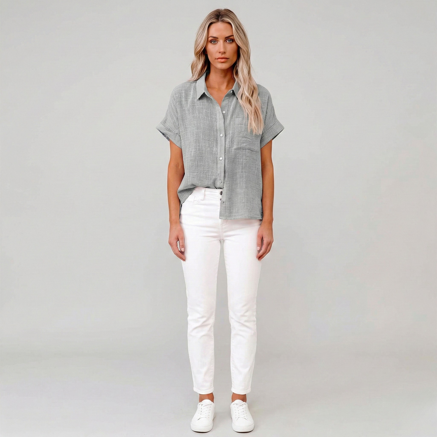 Stylish Lightweight Linen Blouse with Breathable Fabric and Tailored F - Jamota