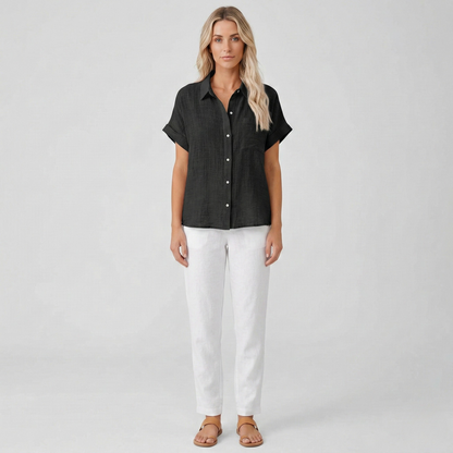 Stylish Lightweight Linen Blouse with Breathable Fabric and Tailored F - Jamota