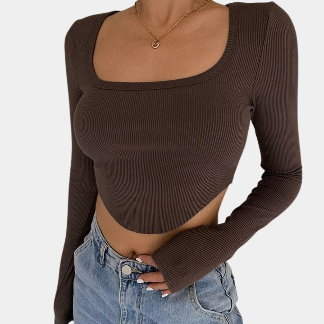 Stylish Ribbed V Neck Crop Top with Comfortable Stretch Fabric - Jamota