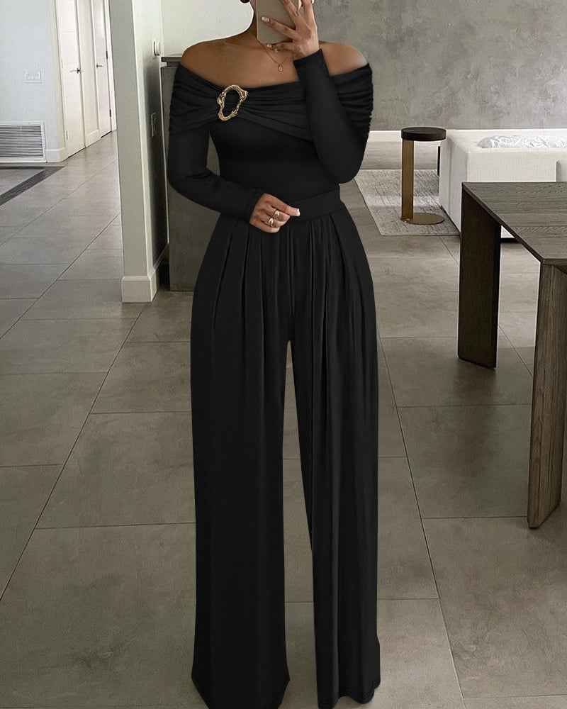 Elegant Off-Shoulder Dressy Jumpsuit for Women with Pockets & Belt