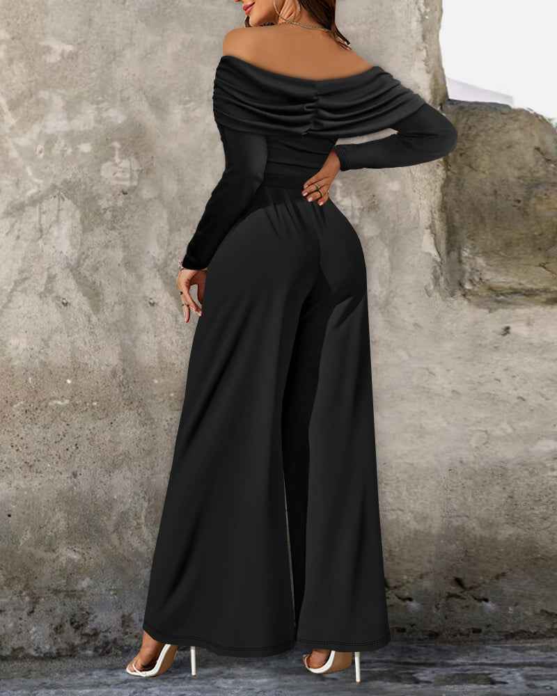 Elegant Off-Shoulder Dressy Jumpsuit for Women with Pockets & Belt